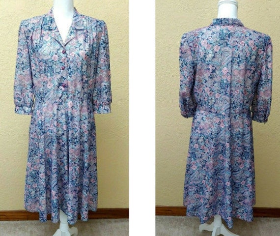 Vtg California Looks Dress Sz 12 Petite Floral Pu… - image 1