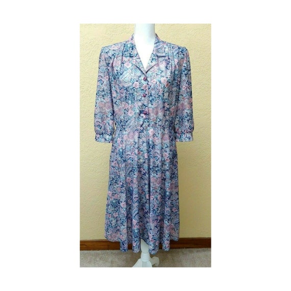 Vtg California Looks Dress Sz 12 Petite Floral Pu… - image 2