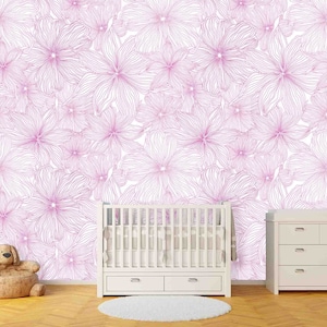 Pink Hibiscus, Hibiscus Flowers, Pink Pattern, Flowers, self adhesive, peel and stick, wall mural, temporary wallpaper, vinyl wallpaper, #54