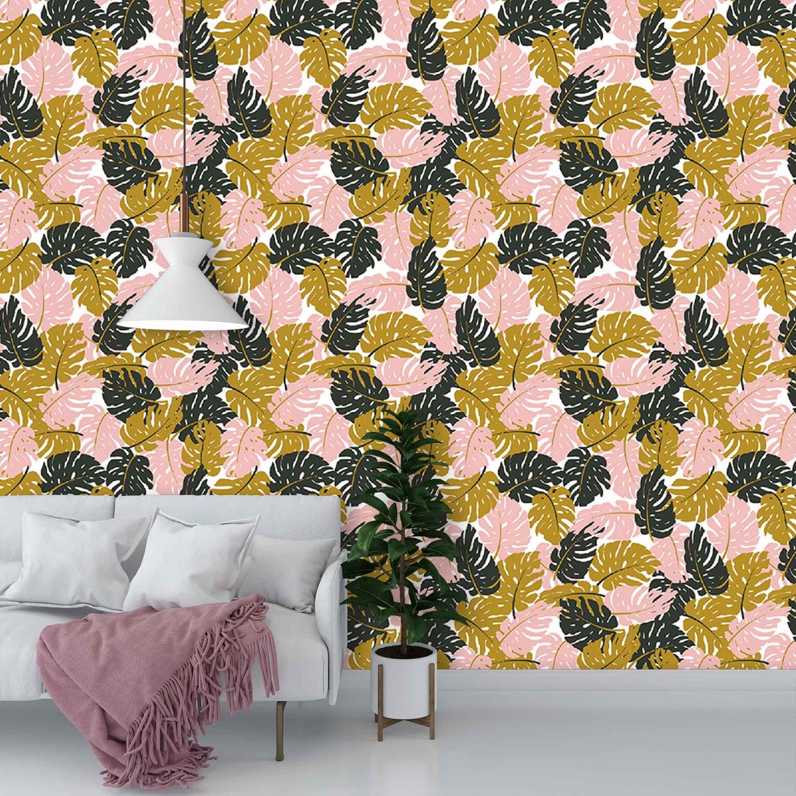 Monstera Leaf Wallpaper Wall Mural Removable Wallpaper
