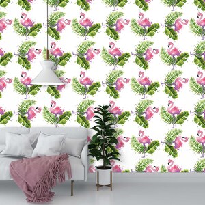 Rosa Flamingo, Flamingos, grüne Palmblätter, Wandbild, abnehmbare Tapete, schälen und sticken, selbstklebende Tapeten, #3