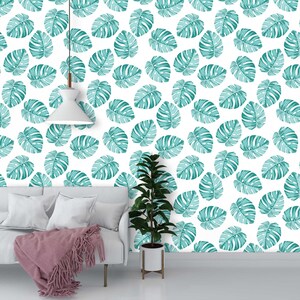 Green Leaf Monstera, Self Adhesive Wallpaper, Removable Wallpaper, Easy stick, Wall mural, temporary wallpaper, #7