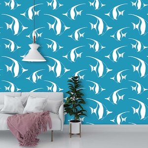 Exotic Fish, White Fish, Aqua, Self Adhesive Wallpaper, Removable Wallpaper, Easy stick, Wall mural, temporary wallpaper, #5