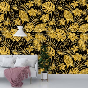 Monstera Blatt Wallpaper, Gold, Palmblatt, Wandbild, abnehmbare Tapete, Schälen und Stick, selbstklebende Tapete, temporäre Hintergrundbilder, #17