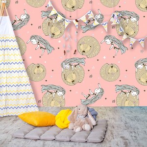For Girls, Girls, Bear, Pink, Wall Mural, Removable Wallpaper, Easy stick, Peel and stick, Self Adhesive Wallpaper, Temporary Wallpaper, #30