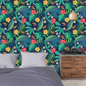 Flores e folhas tropicais, exóticas, papel de parede removível, fácil de colar, descascar e colar, papel de parede autoadesivo, papel de parede temporário, #37