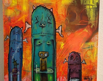 Großes Mixed Media Gemälde auf Galerie gespannter Leinwand. Graffiti und Streetart inspiriert. "ADHIH" 50cm mal 50cm.