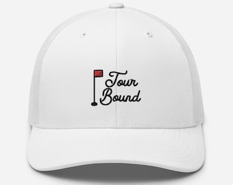 Funny Golf Hat, tour bound mesh snap back hat, snapback baseball hat, structured trucker hat for guys who golf, men and women golfer gift
