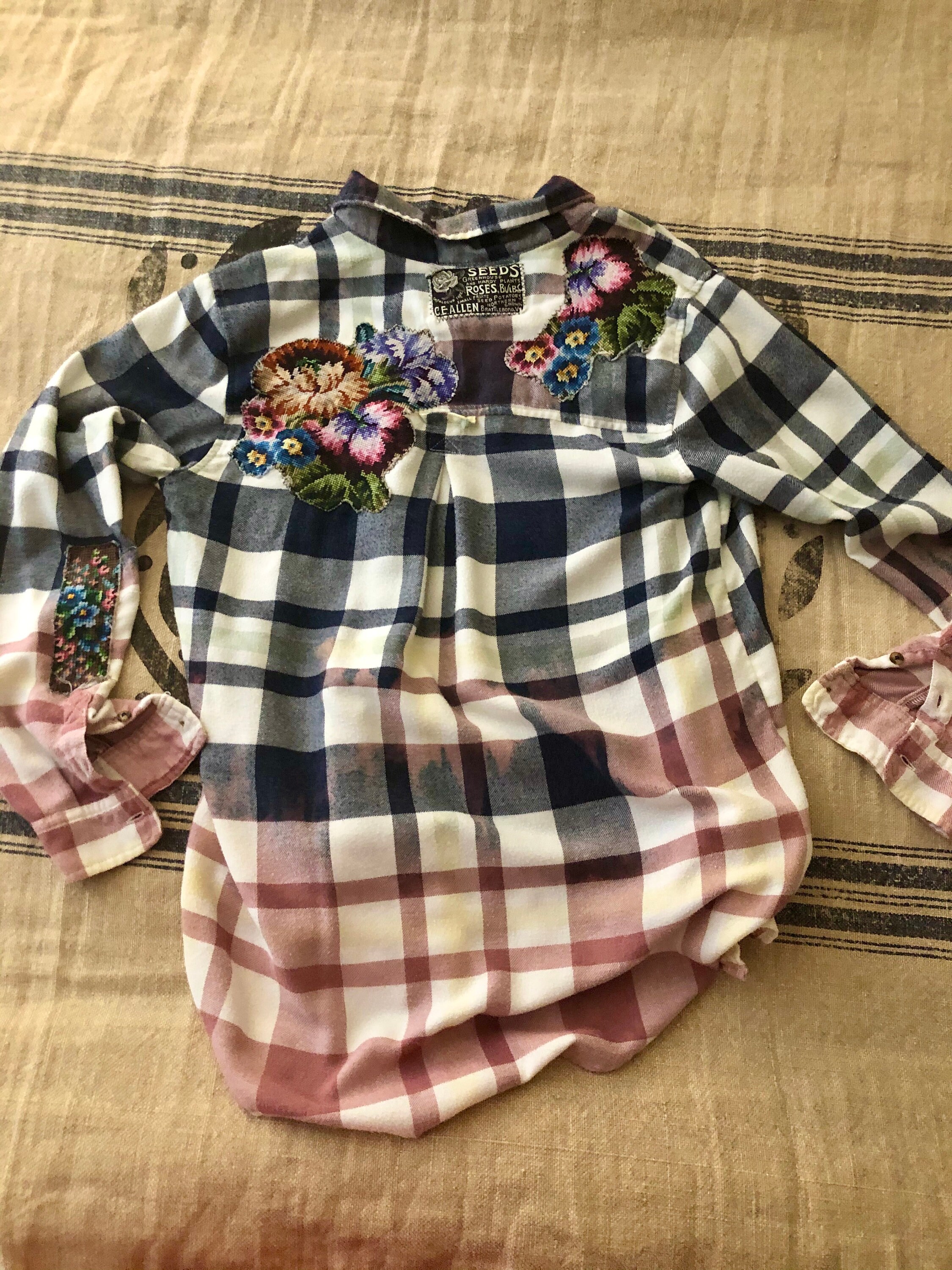 Flannel shirt with Vintage patches Etsy