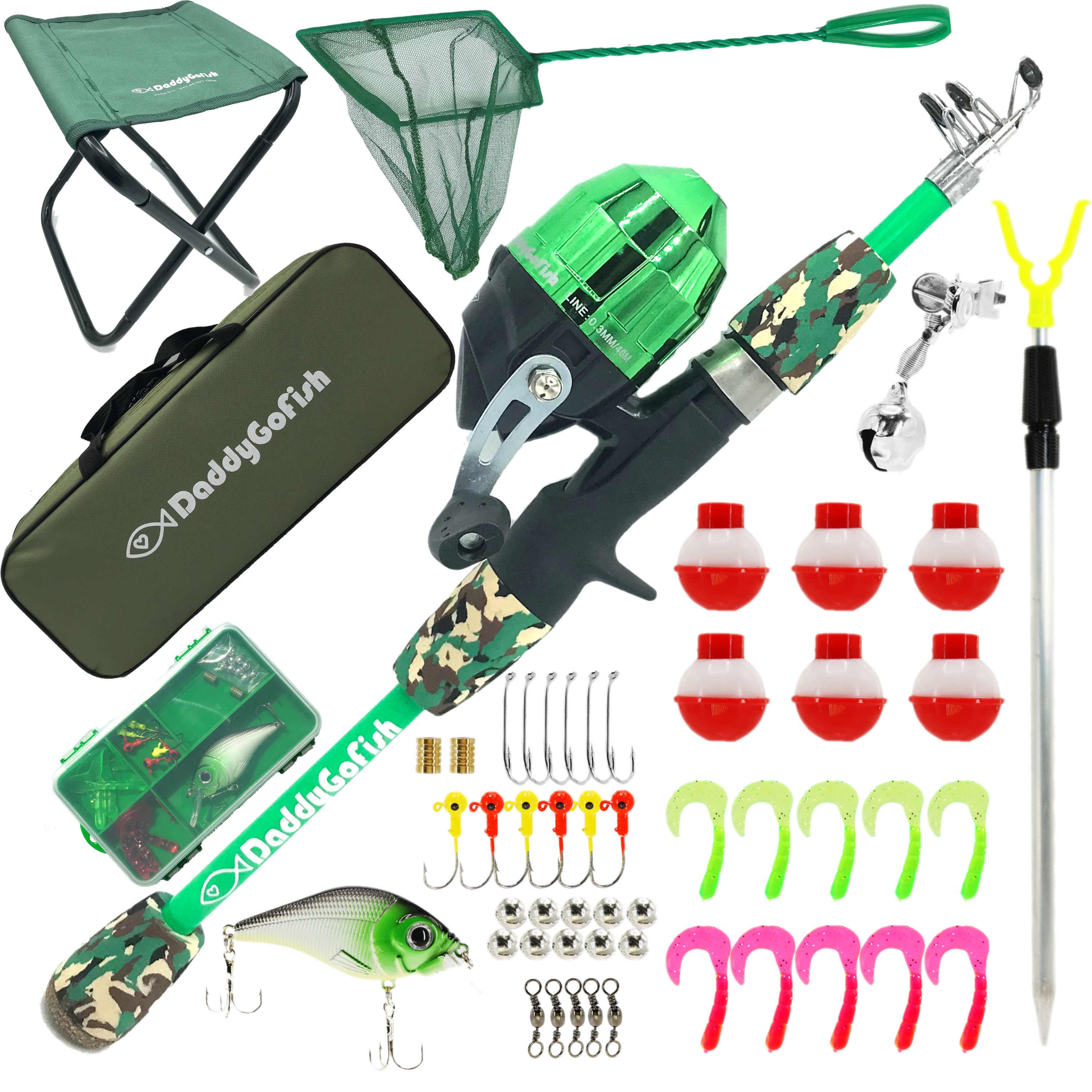 Daddygofish Kids Fishing Pole Telescopic Rod & Reel Combo Collapsible  Chair, Rod Holder, Tackle Box, Bait Net, Carry Bag -  Ireland