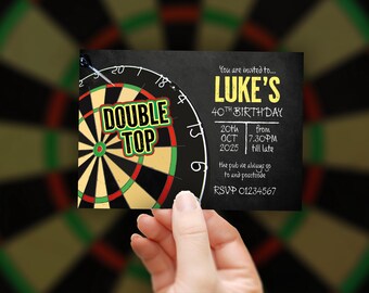 DARTS themed Birthday Invitations 20th 30 40 50 60 70th personalised with dart out shots for him for husband for her for wife any age done