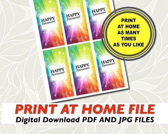 Happy retirement tags digital Print at home DIY tags stickers Digital download retirement party accessories rainbow burst