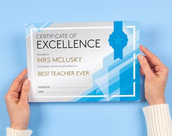 Custom A4 Certificate of Excellence / Achievement / Participation, contemporary, bright modern designs teacher gift, work, business or fun