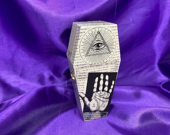 Coffin illuminati decoupage gothic storage stash box trinket box jewellery box  make up ring bearer engagement goth wedding proposal small