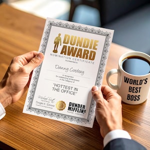 Personalised Dundie Award Certificate – Custom Funny Gift Inspired by The Office US, dunder mifflin funny office gift, michael scott, dwight