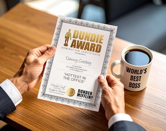 Personalised Dundie Award Certificate – Custom Funny Gift Inspired by The Office US, dunder mifflin funny office gift, michael scott, dwight