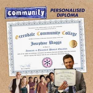 community tv show Greendale community college personalised degree diploma certificate , fan reproduction as seen on the tv show community