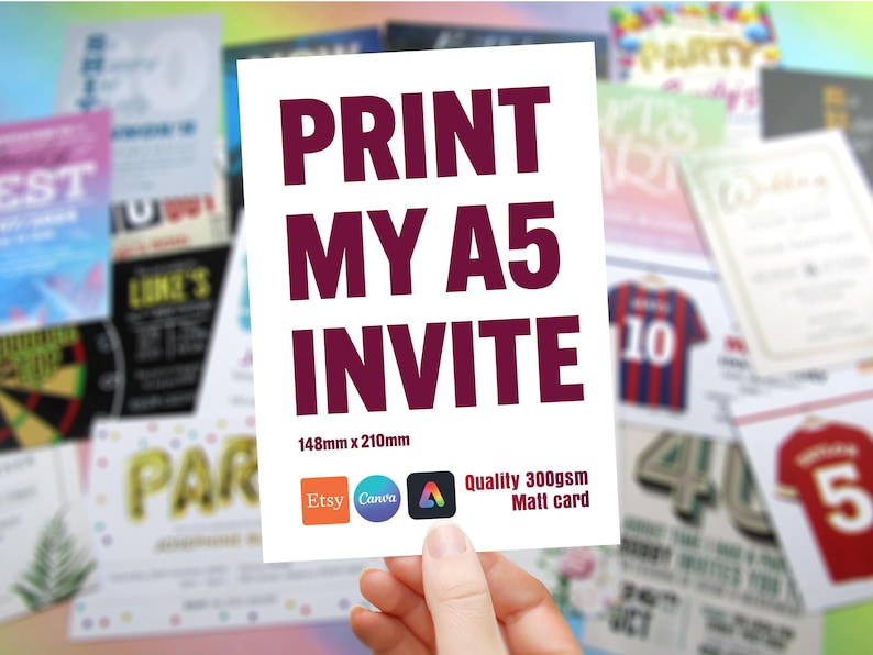 Print my A5 invite. or anything Quality 300gsm card, invitation printing service for your canva, etsy, adobe express designs fast turnaround Bild 1