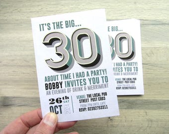 Funny Birthday Invitations 30 40 50 60 70 80 personalised The BIG thirty, forty , fifty, sixty, seventy, eighty