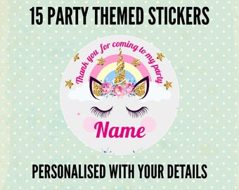 unicorn personalised party stickers, for favour bags, kids party gift / sweet  bags