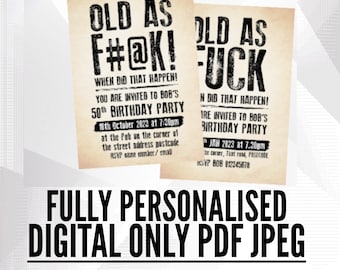 Digitale Einladung 40 50 jährige Geburtstagseinladung 40 50 jährige swear oder non swear Option Geburtstagseinladung Vintage alte pdf jpeg Fick