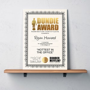 The Office Tv show Dundie awards Dunder Mifflin personalised certificate award inspired by the office tv show.