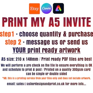 Print my A5 invite. or anything Quality 300gsm card, invitation printing service for your canva, etsy, adobe express designs fast turnaround Bild 2