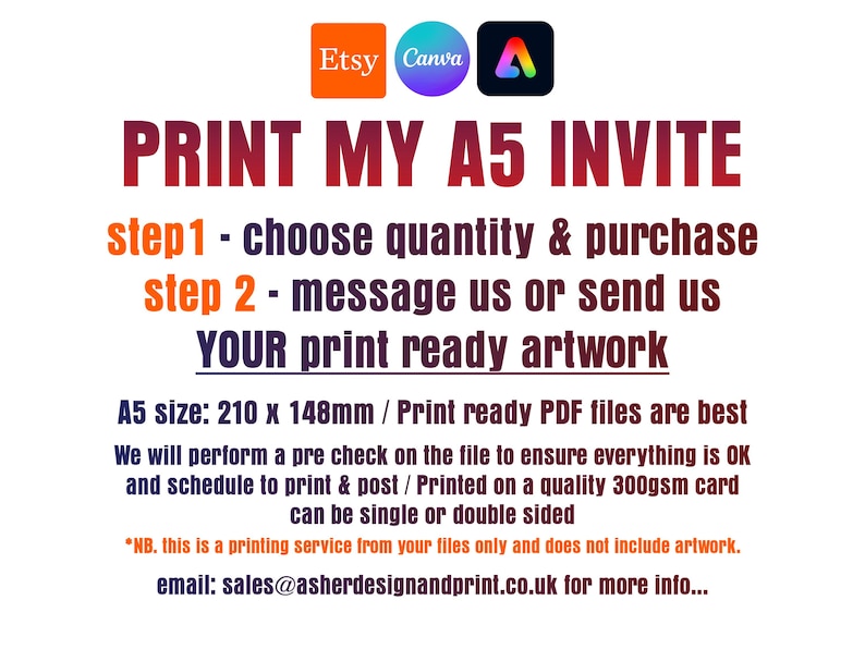 Print my A5 invite. or anything Quality 300gsm card, invitation printing service for your canva, etsy, adobe express designs fast turnaround Bild 2