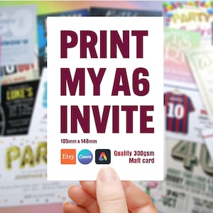 Print my A6 invite. or anything Quality 300gsm card, invitation printing service for your canva, etsy, adobe express designs fast turnaround image 1