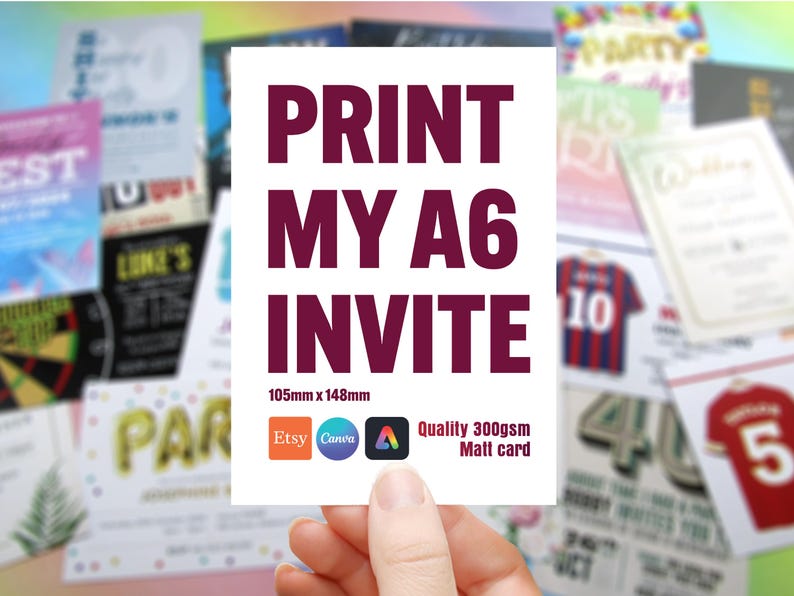 Print my A6 invite. or anything Quality 300gsm card, invitation printing service for your canva, etsy, adobe express designs fast turnaround image 1