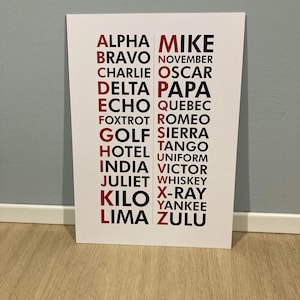 phonetic alphabet digital art alpha zulu  digital download art print at home red black white