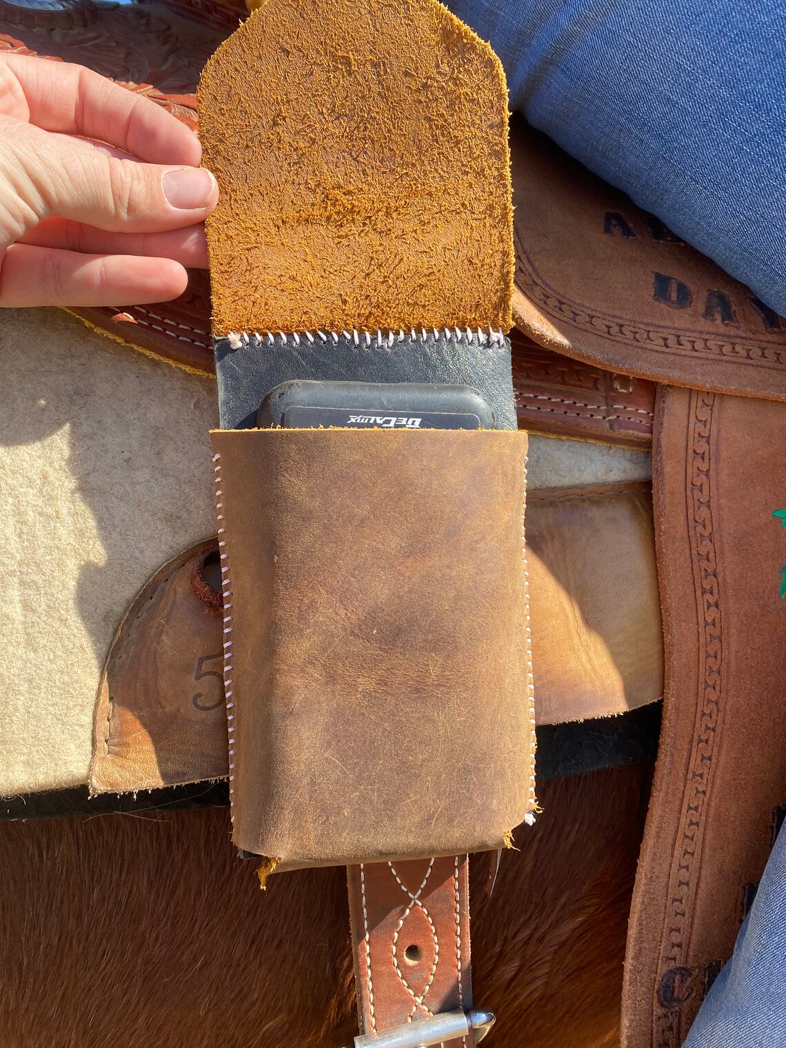 Leather Cellphone Holder for Saddle Back Cinch OOAK Etsy