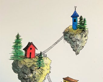 Eenzame Huizen - A3 Art Print