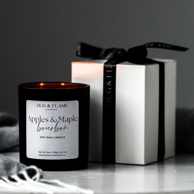 Apples and Maple Bourbon Scented Candle Soy Wax Candle Lover Gift Three Wick Candle image 1