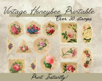 Efêmeros para Diários de Arte, Carimbos Florais Vintage, Efêmeros Digitais, Efêmeros para Diários de Arte, Flores de Papel, Efêmeros para Artesanato em Papel, Impressão