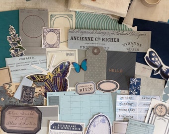 Ephemera, Blue, Junk Journal Papers, Journal Paper, Antique Papers, Vintage, Collage, Tags, Paper Bundle, Collage Sheets, Collage Paper