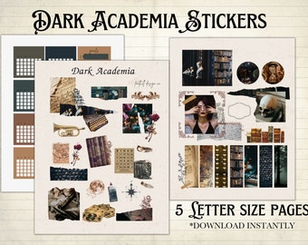 Adesivos Dark Academia, Conjunto de Adesivos Digitais, Papelaria Dark Academia, Artigos Diversos Dark Academia, Gótico, Adesivos para Agenda, Adesivos Digitais