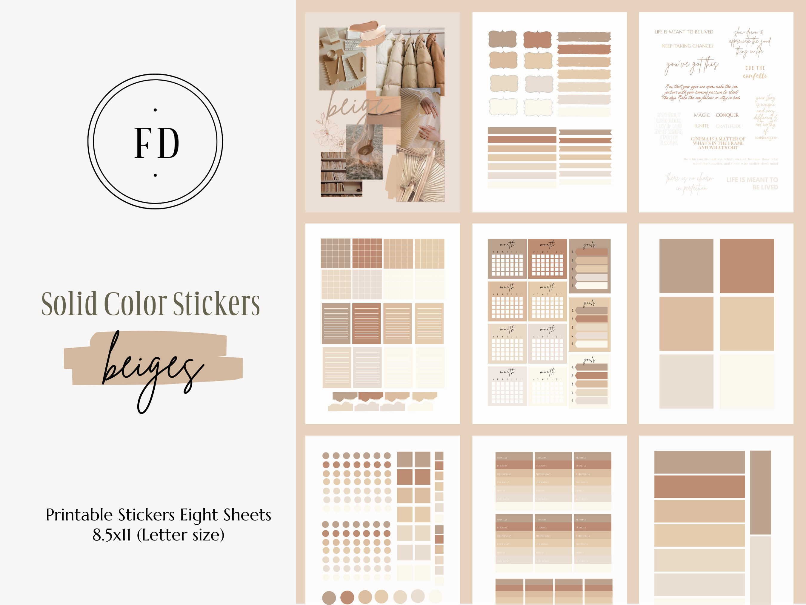 sticker pack aesthetic beige printable planner stickers etsy