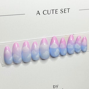 Gradient Multi-Color Cloud Design Press On Nails, Medium Almond, 10 pcs, "Partly Cloudy" | A CUTE SET by DANA
