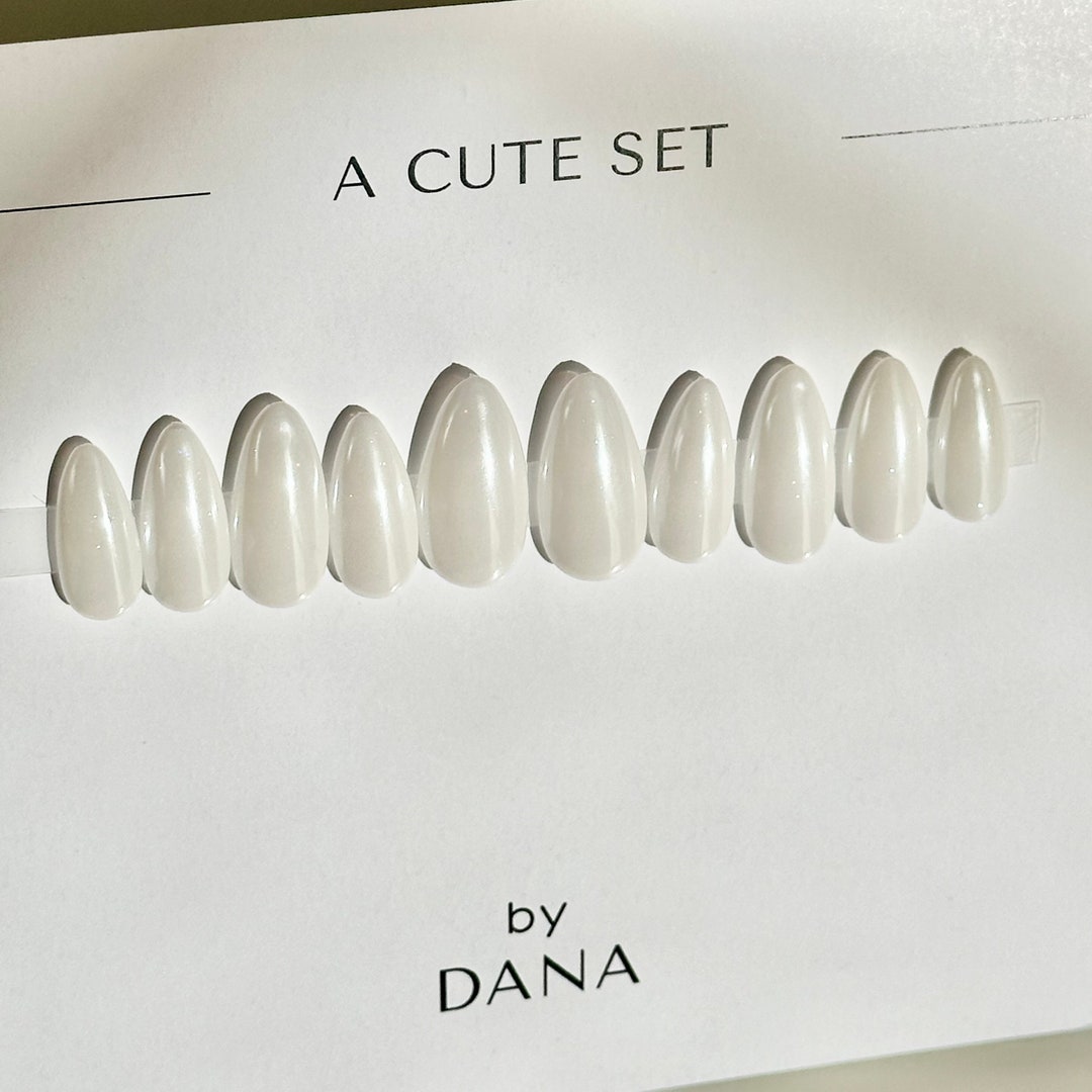 Milky White Chrome Press on Nails, Glazed Dounut Nails, Medium Almond