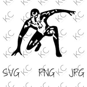 Puede incluir: Silueta en blanco y negro de una persona en cuclillas, con un brazo extendido. La figura tiene una apariencia texturizada. Debajo de la figura están las palabras "SVG", "PNG" y "JPG".