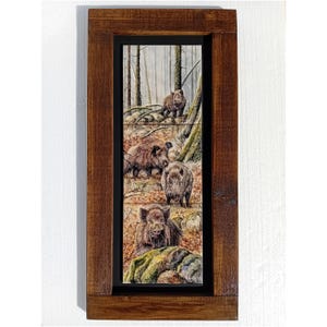 Hand-painted Ceramic Tiles (Glazed tiles),  28x58 cm (Framed) - &quot;Cinghiali&quot; Painting
