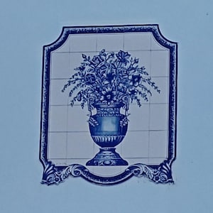 Hand-painted Ceramic Tiles, Tile mural, 75x90 cm (Unframed/Tiles only), Blue & White Tiles; Glazed Tiles; Floral motif