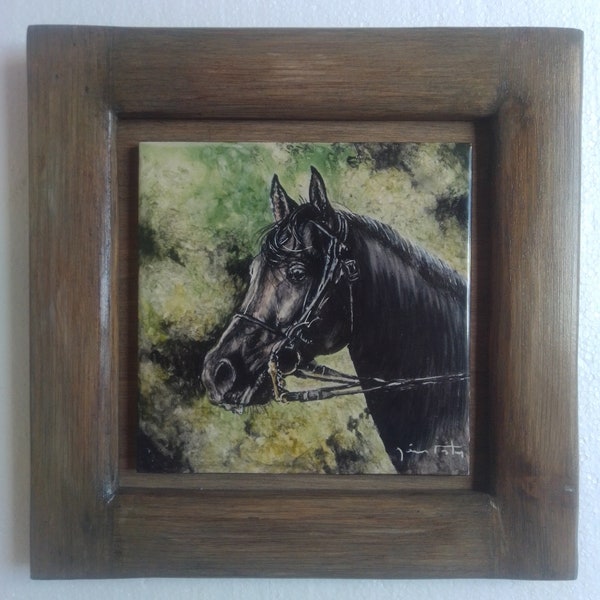Hand-painted Ceramic Tile (Framed), Equestrian Painting - Arabian Horse; Gifts for horse riders; Gifts for horse lovers;