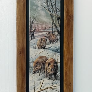 Hand-painted  Ceramic Tiles (Glazed Tiles), 15x45 cm (Unframed/Tiles Only) - &quot;Vildsvin&quot; Painting