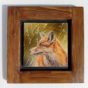 Hand-painted Ceramic Tile (Glazed  Tile), 25.6x25.6 cm - "Roter Fuchs" painting