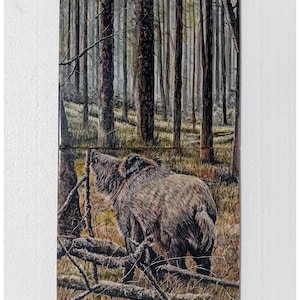 Hand-painted Tiles (Glazed Tiles), 20x40 cm (Unframed/Tiles only) - &quot;Sanglier&quot; Painting; Ceramic Painting; Ceramic Wild boar; Tile mural