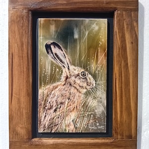 Hand-painted Ceramic Tiles, 22.4x30.2 cm (Framed) - Hare Painting; Glazed Tiles; Portuguese Tiles