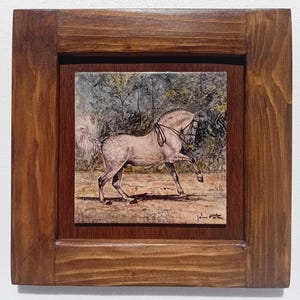 Hand-painted Tile, 15x15 cm/5.9x5.9 in (Unframed/Tile Only) - Ceramic Painting;  Iberian horse Painting; Iberian Horse Art
