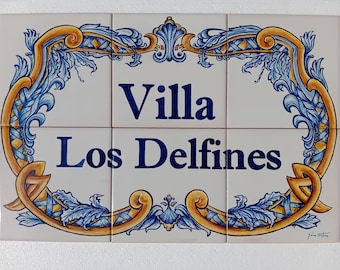 Hand-painted Ceramic Tiles, 28x42 cm/11x16.5 in (Unframed/Tiles only). Address Tile Mural; Signage Ceramic Tile; Family Name; House Name